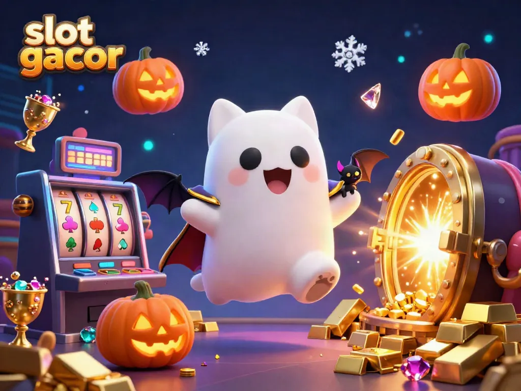 Experience slot gacor action with a playful ghost cat, treasure vaults, and casino excitement.