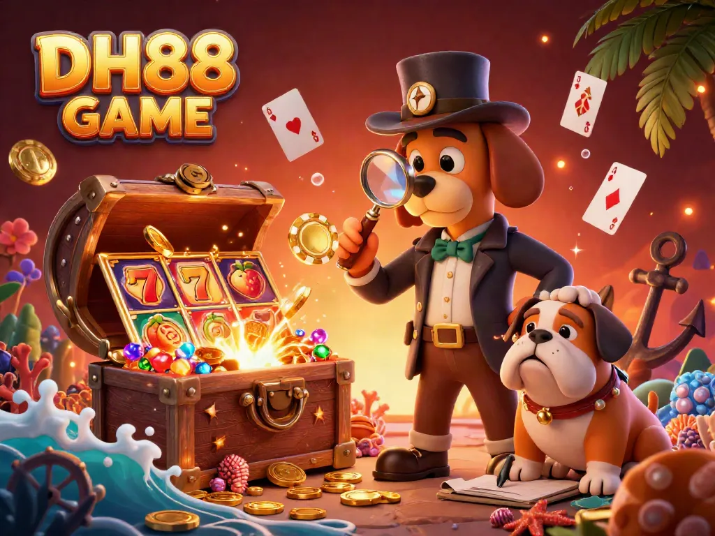 Engage with the thrilling DH88 GAME, exploring a vibrant casino scene with slot machines and treasures.