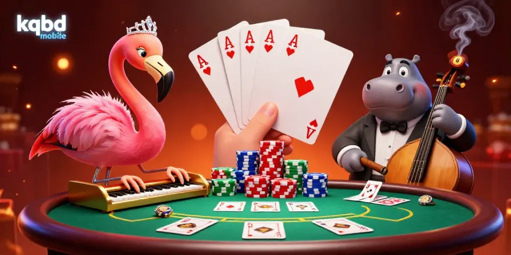 Join the excitement with kqbd mobile while enjoying live poker action amidst vibrant casino characters.