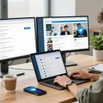 Focused user engaging with the Telegram Web Version on a laptop in a modern workspace.